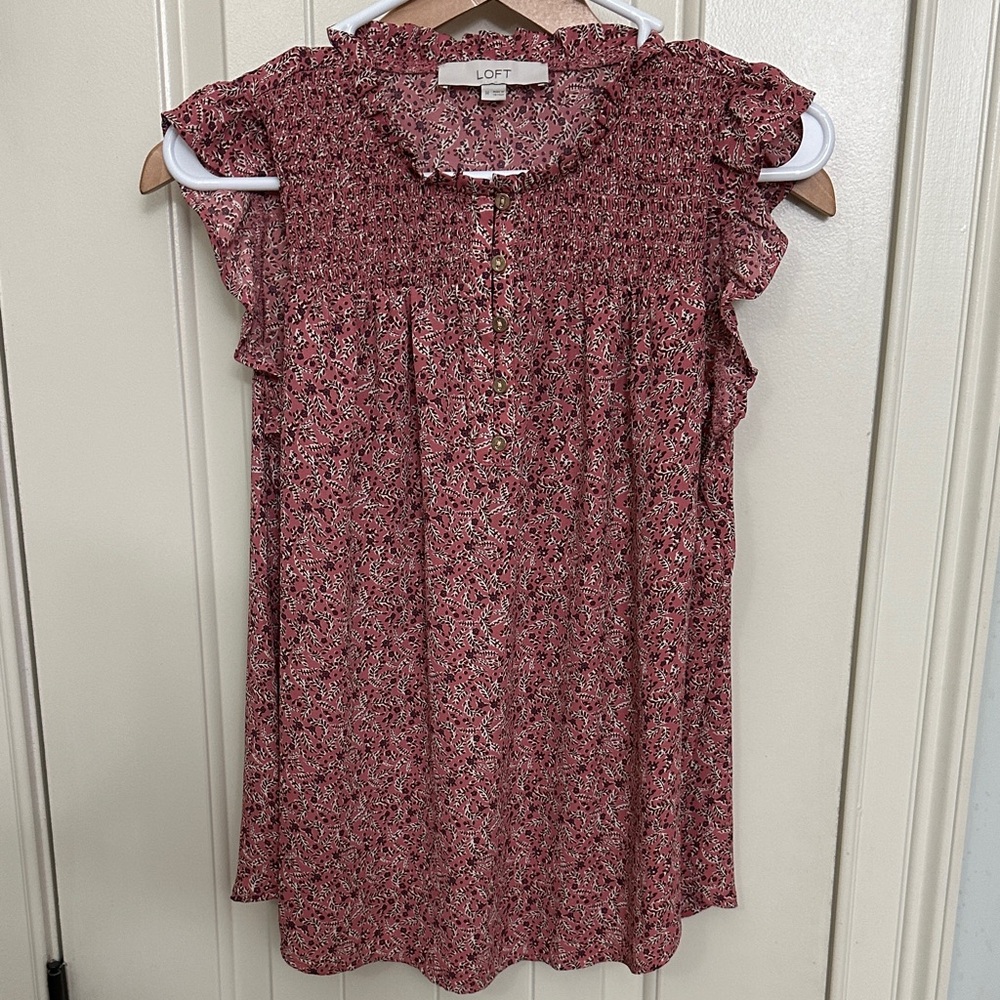 LOFT Women's Red Floral Blouse
